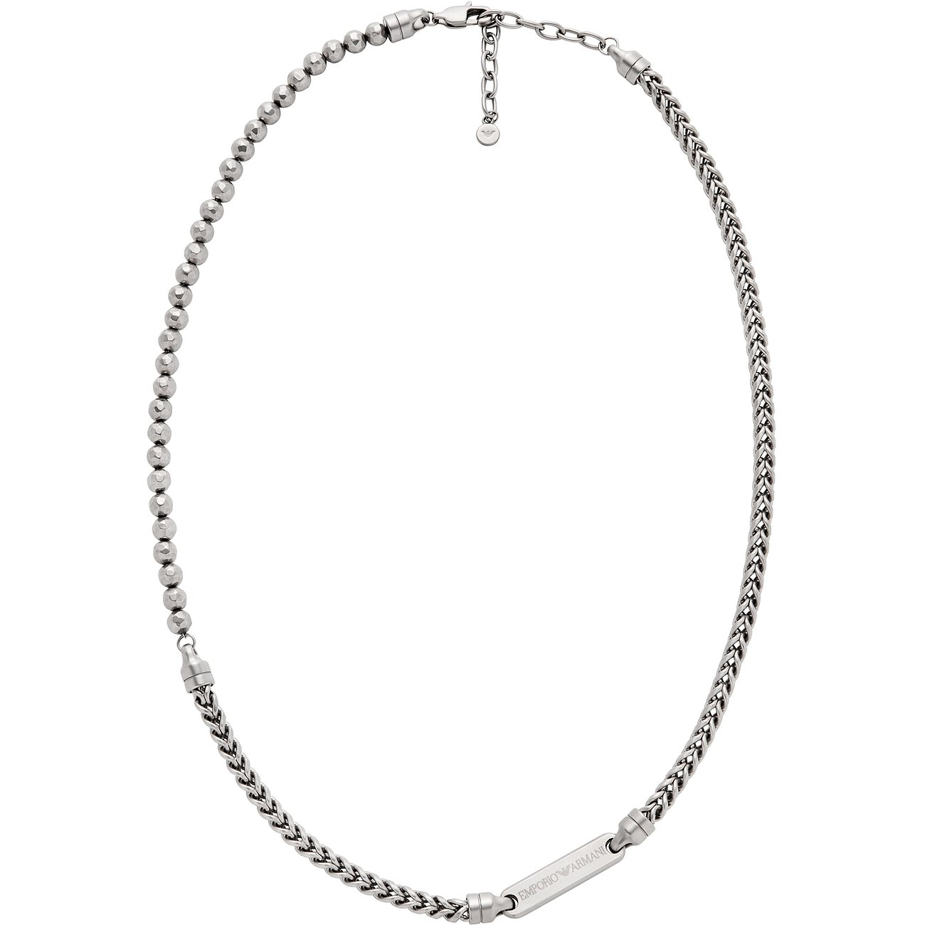 Emporio Armani Halskette aus Edelstahl mit Kugelkette und Flechtmuster.