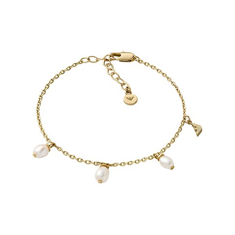 Emporio Armani Armband aus Metall mit Perlen und Logo-Anhänger.