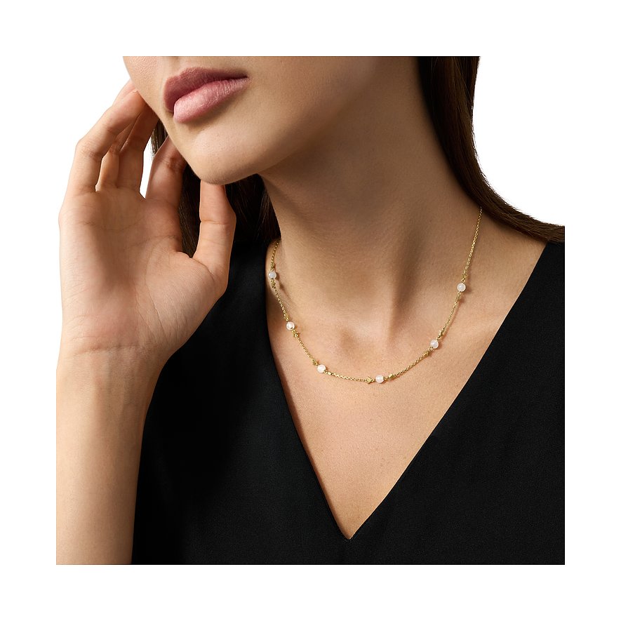 Emporio Armani Halskette aus Metall mit Rosenquarz-Steinen und kleinen geometrischen Anhängern.