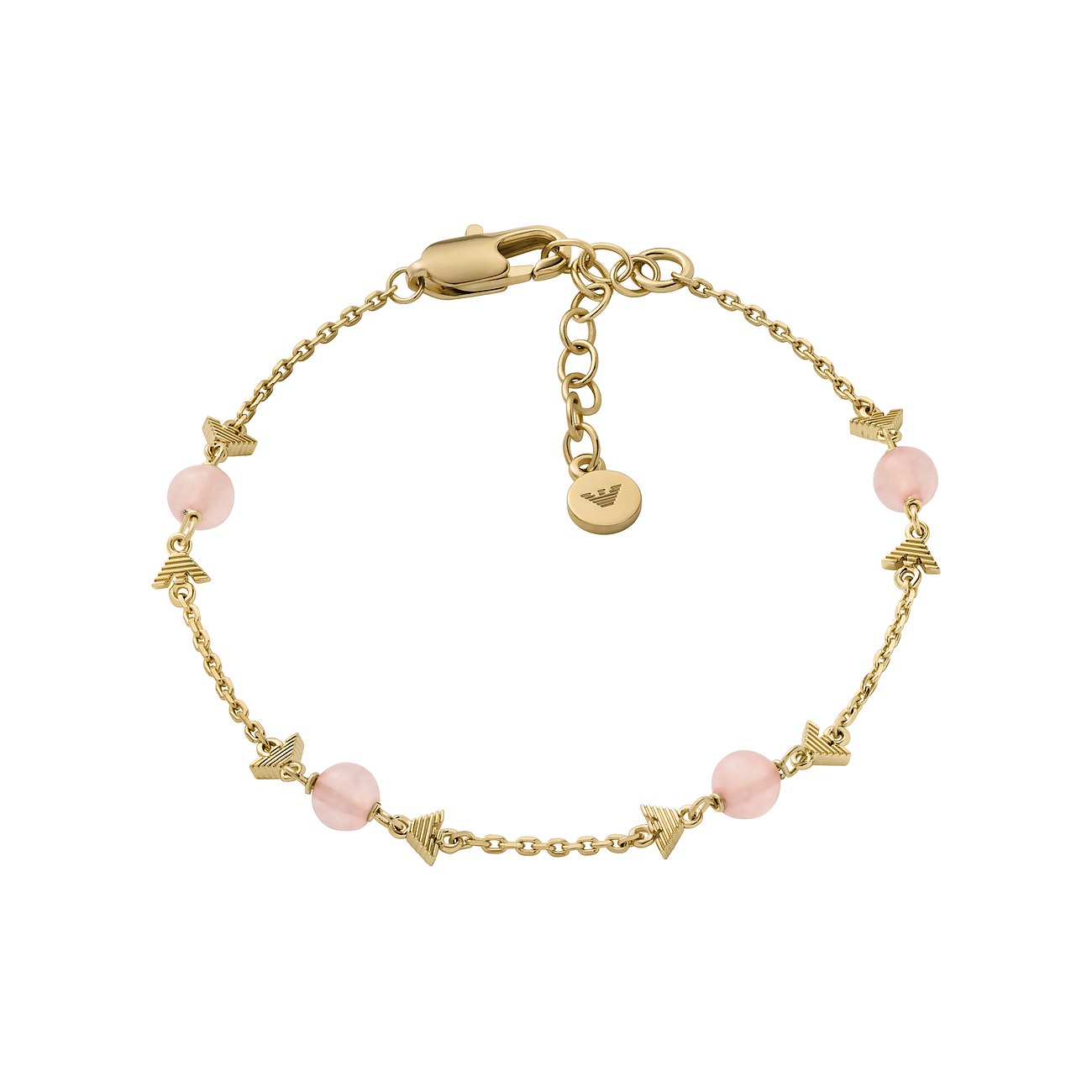 Bracelet Emporio Armani en métal avec quartz rose et symbole d'aigle.