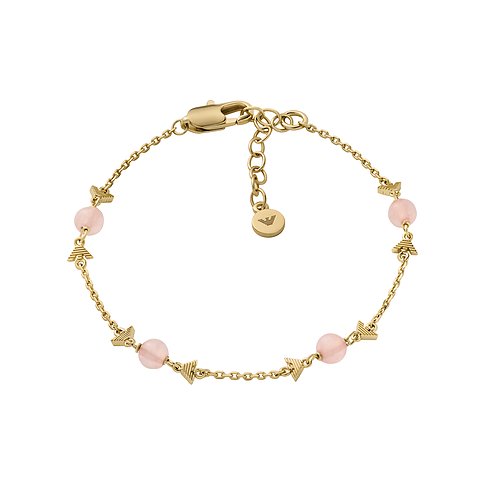 Bracelet Emporio Armani en métal avec quartz rose et symbole d'aigle.