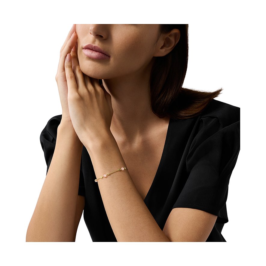 Bracelet Emporio Armani en métal avec pierres de quartz rose et éléments étoiles.