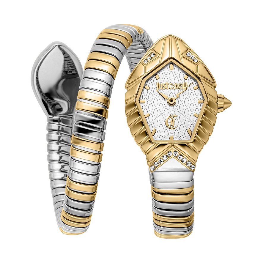 Just Cavalli Damenuhr Signature Snake JC1L356M0055, Kristall, synthetisch, Damen, Edelstahl, Armband: Edelstahl, Quarz, analog