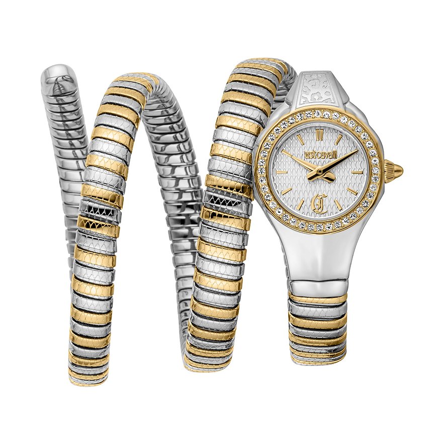 Just Cavalli Damenuhr Signature Snake JC1L355M0055Kristall, synthetisch, Damen, Edelstahl, Armband: Edelstahl, Quarz, analog