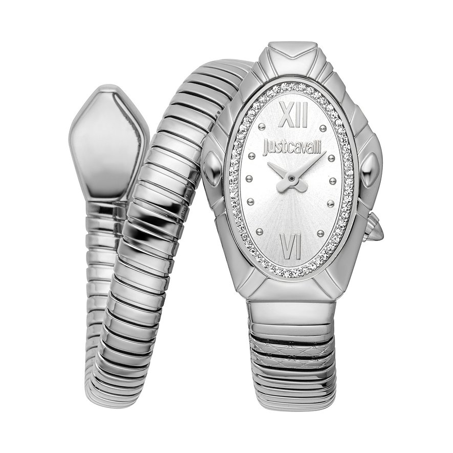 Just Cavalli Damenuhr Signature Snake JC1L357M0015, Kristall, synthetisch, Damen, Edelstahl, Armband: Edelstahl, Quarz, analog