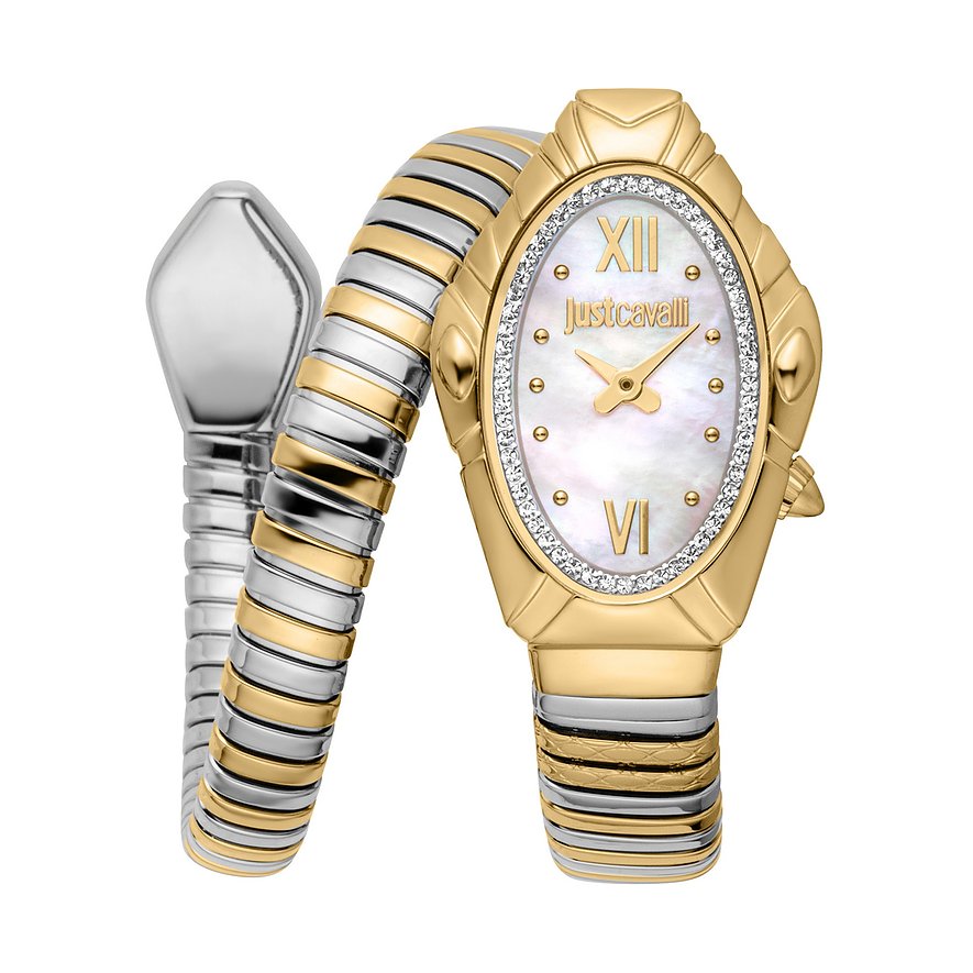 Just Cavalli Damenuhr Signature Snake JC1L357M0055, Kristall, synthetisch, Damen, Edelstahl, Armband: Edelstahl, Quarz, analog
