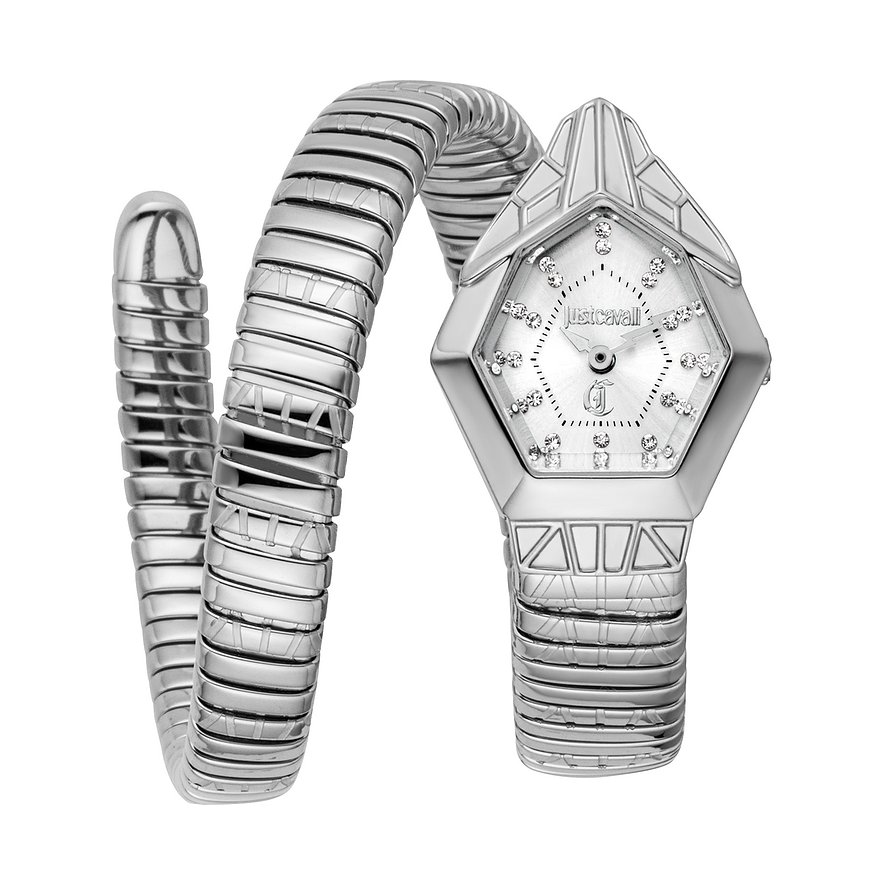 Just Cavalli Damenuhr Signature Snake JC1L358M0015, Kristall, synthetisch, Damen, Edelstahl, Armband: Edelstahl, Quarz, analog