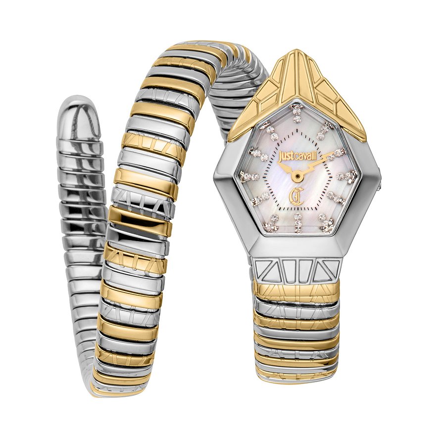 Just Cavalli Damenuhr Signature Snake JC1L358M0065, Kristall, synthetisch, Damen, Edelstahl, Armband: Edelstahl, Quarz, analog