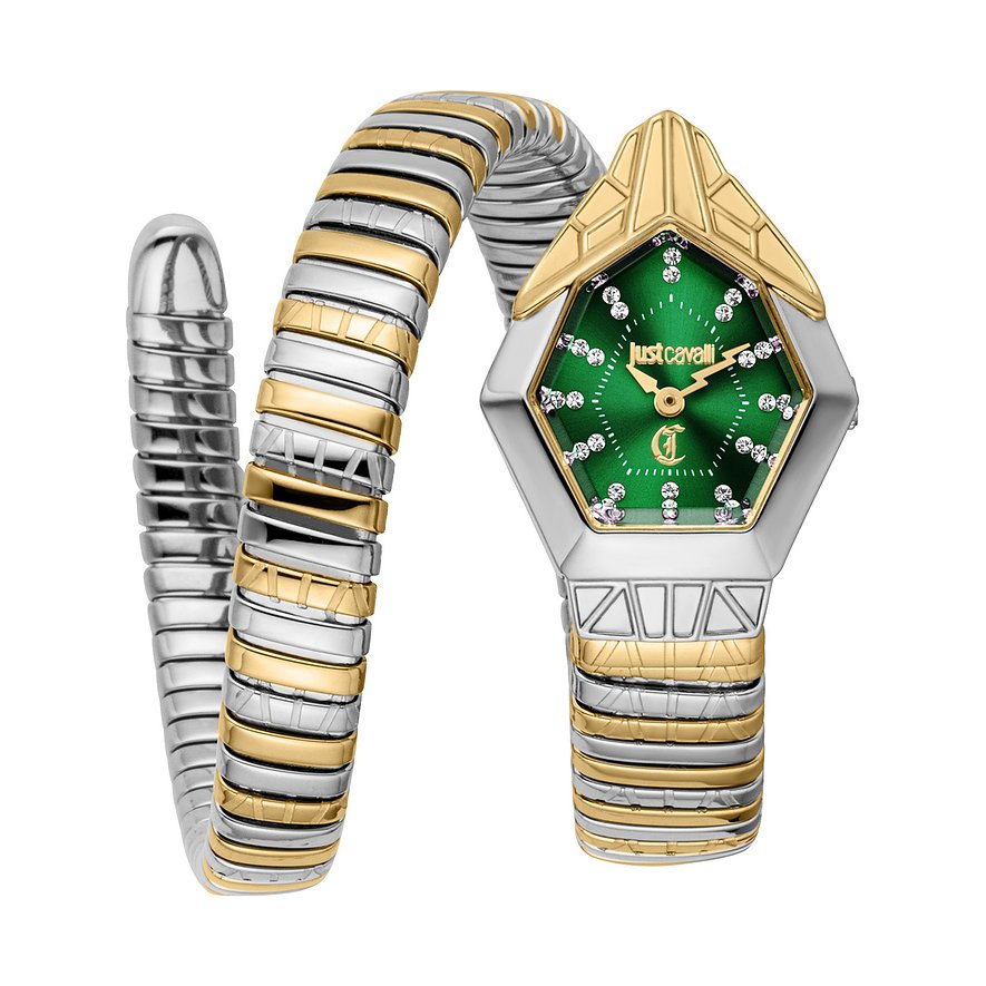 Just Cavalli Damenuhr Signature Snake JC1L358M0075, Kristall, synthetisch, Damen, Edelstahl, Armband: Edelstahl, Quarz, analog