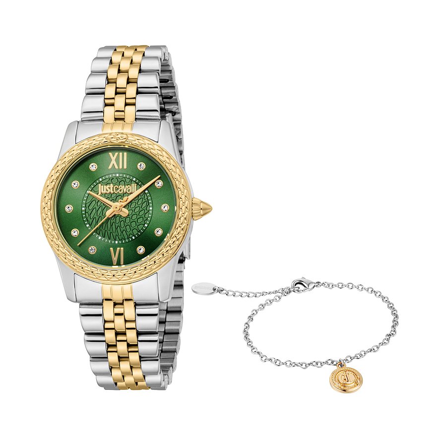 Just Cavalli Uhren-Set Animalier JC1L360M0085, Kristall, synthetisch, Damen, Metall, Armband: Edelstahl, Quarz, analog