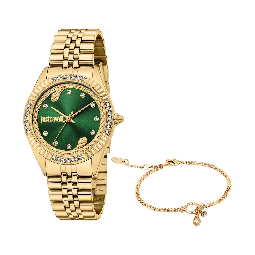 Just Cavalli Uhren-Set Glam JC1L361M0065Kristall, synthetisch, Damen, Metall, Armband: Edelstahl, Quarz, analog