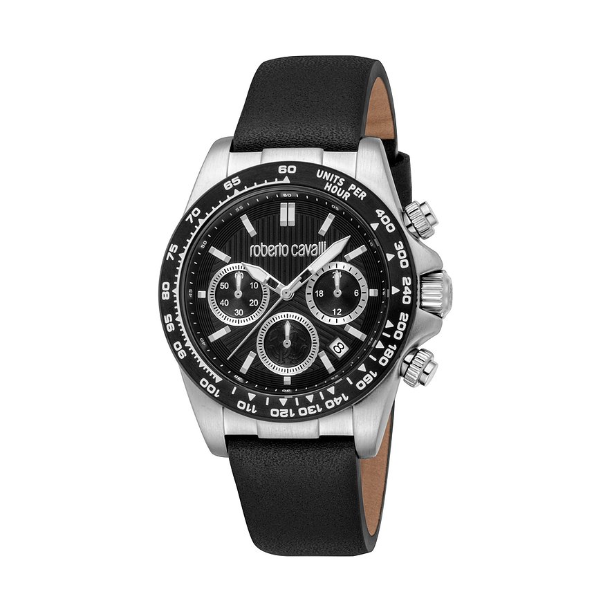 Roberto Cavalli Herrenuhr Roberto Cavalli RC5G135L0025, Herren, Edelstahl, Armband: Leder, Quarz, analog
