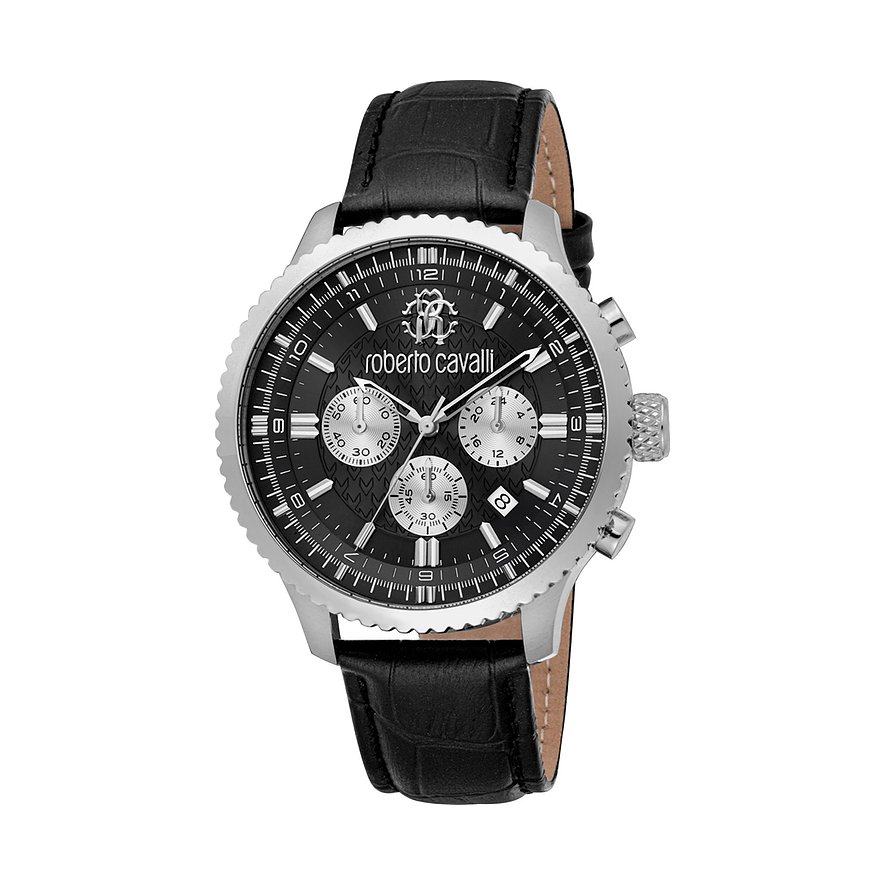 Roberto Cavalli Herrenuhr Roberto Cavalli RC5G127L0025, Herren, Edelstahl, Armband: Leder, Quarz, analog
