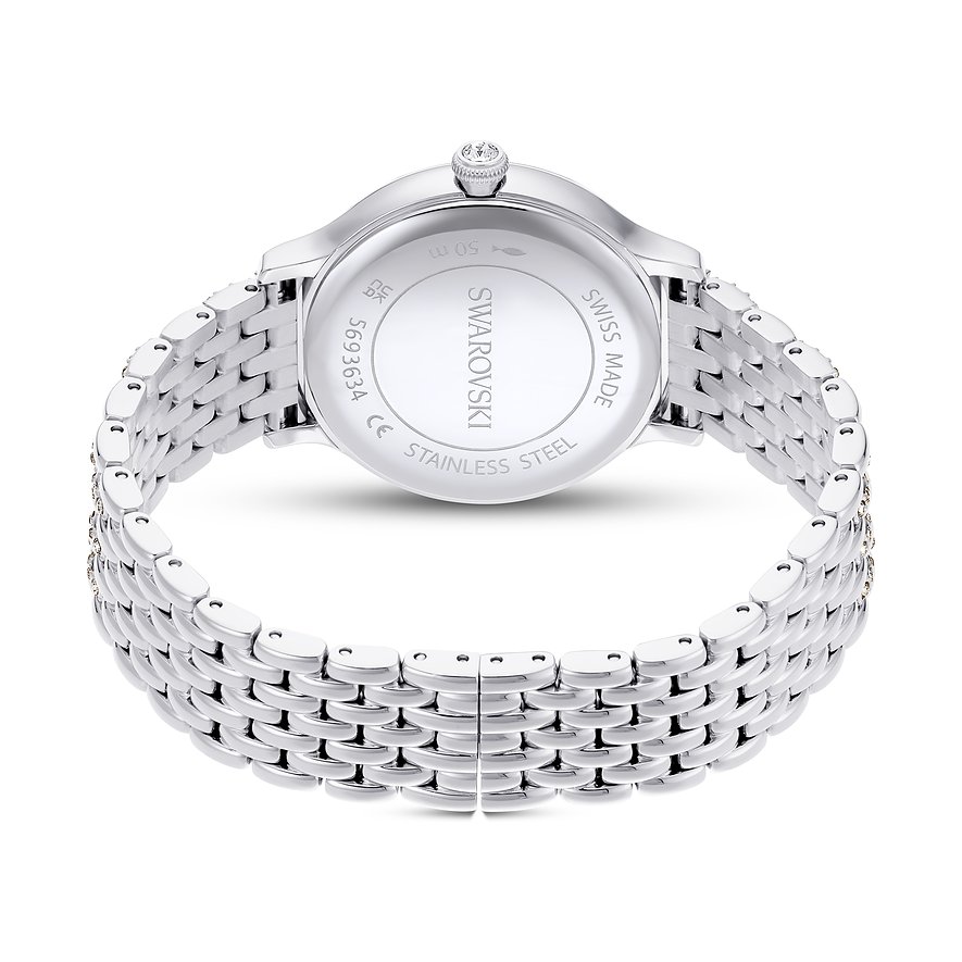 Swarovski Damenuhr mit Edelstahlgehäuse und Kristallbesatz.