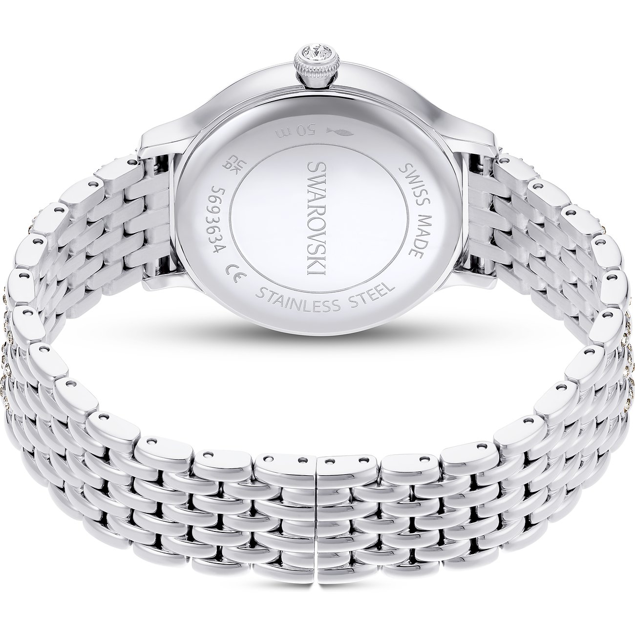 Swarovski Damenuhr mit Edelstahlgehäuse und Kristallbesatz.