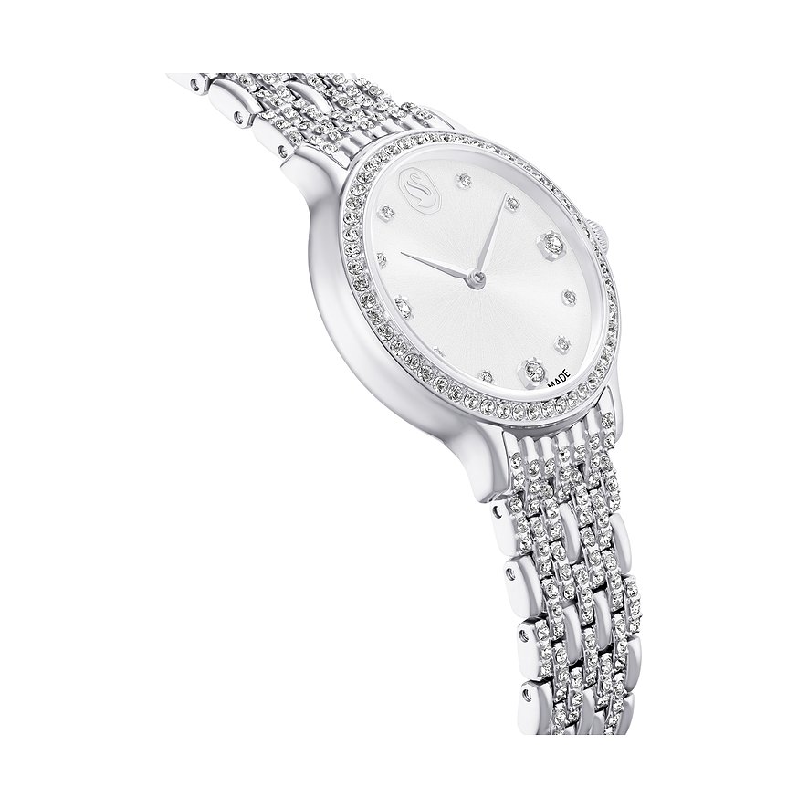 Swarovski Unisexuhr mit Kristallbesatz und silberfarbenem Gehäuse.