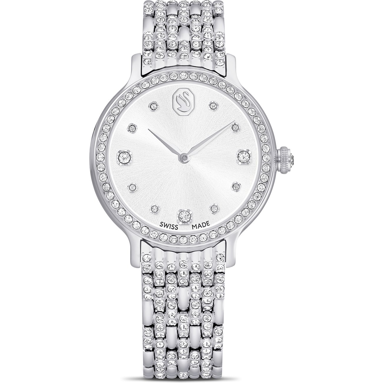 Swarovski Unisexuhr mit Metallgehäuse, analoger Anzeige und Kristallen.