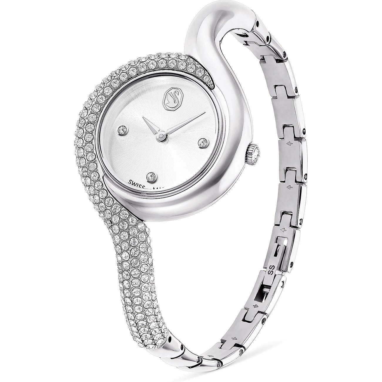 Swarovski Damenuhr mit Metallgehäuse, besetzt mit Swarovski-Kristallen.