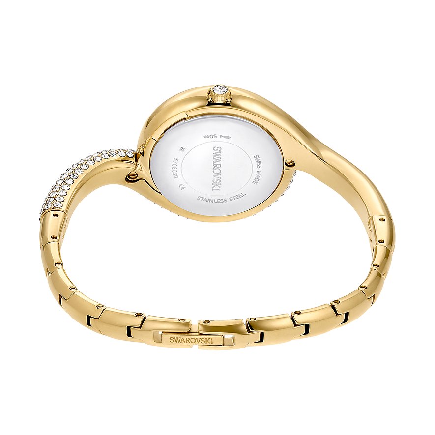 Swarovski Unisexuhr mit goldfarbenem Metallgehäuse und Kristallen.