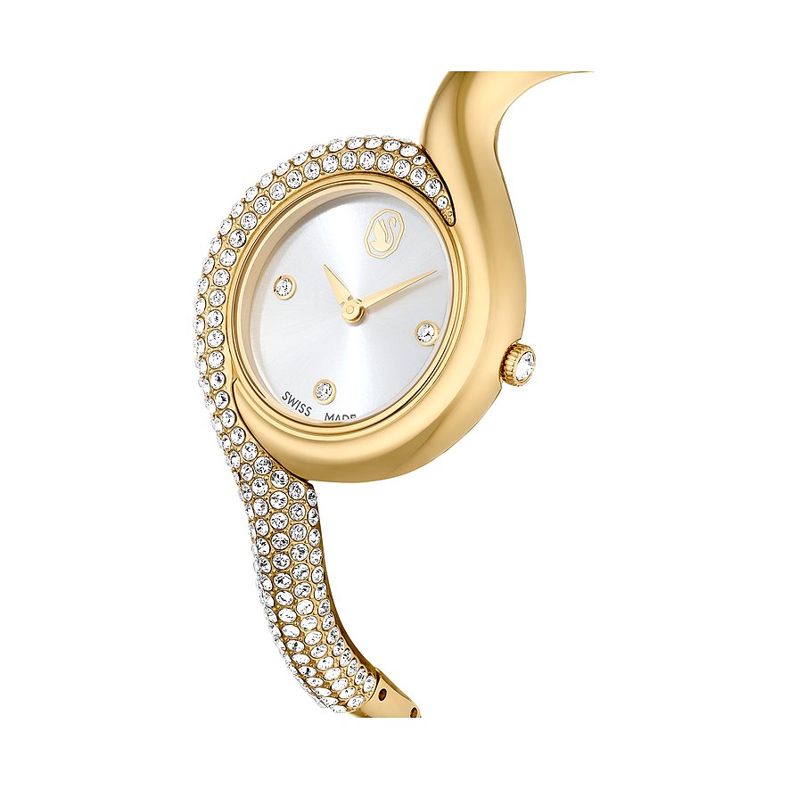 Swarovski Uhr mit goldfarbenem Metallgehäuse, besetzt mit Kristallen.