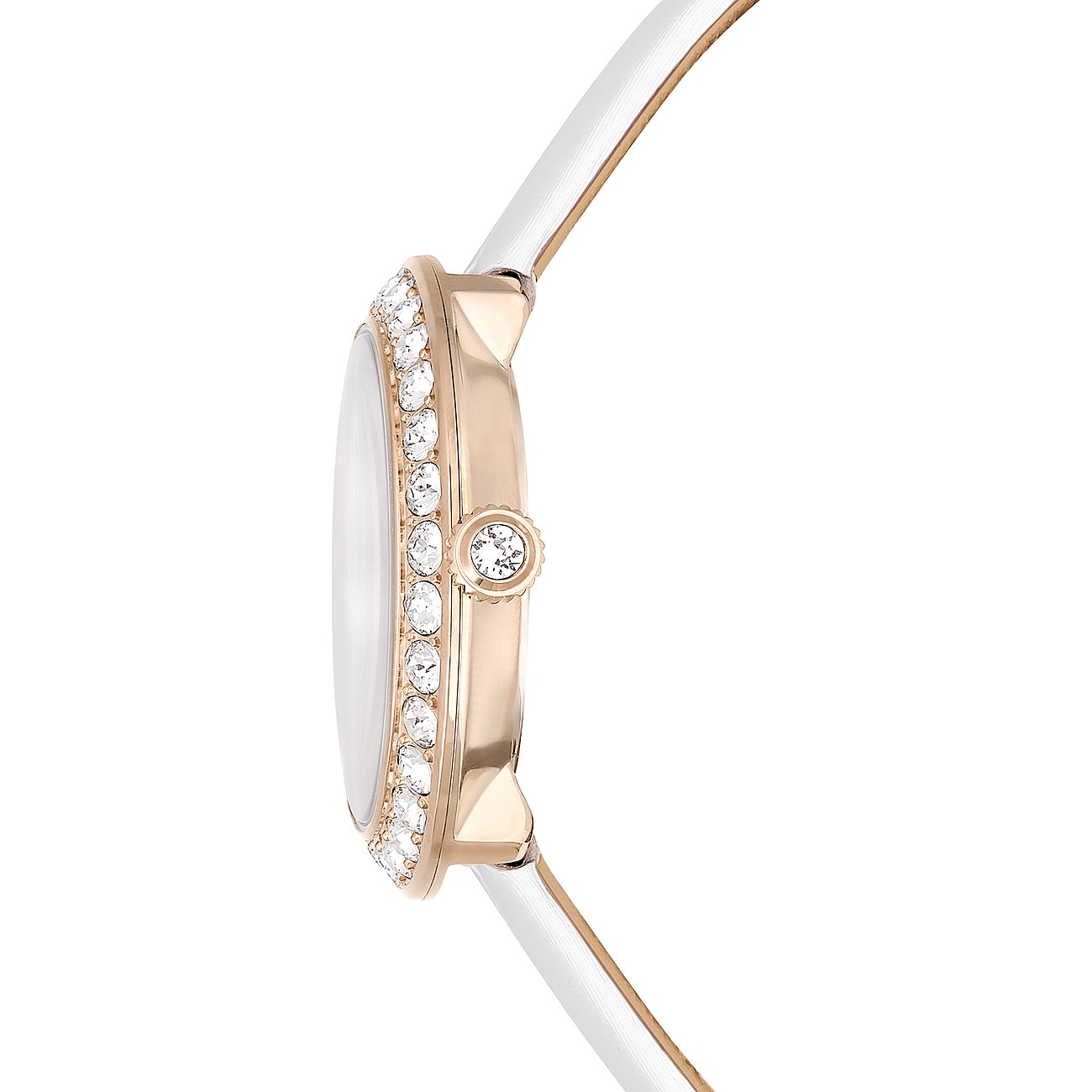 Swarovski Unisexuhr mit roséfarbenem Gehäuse, besetzt mit Kristallen.