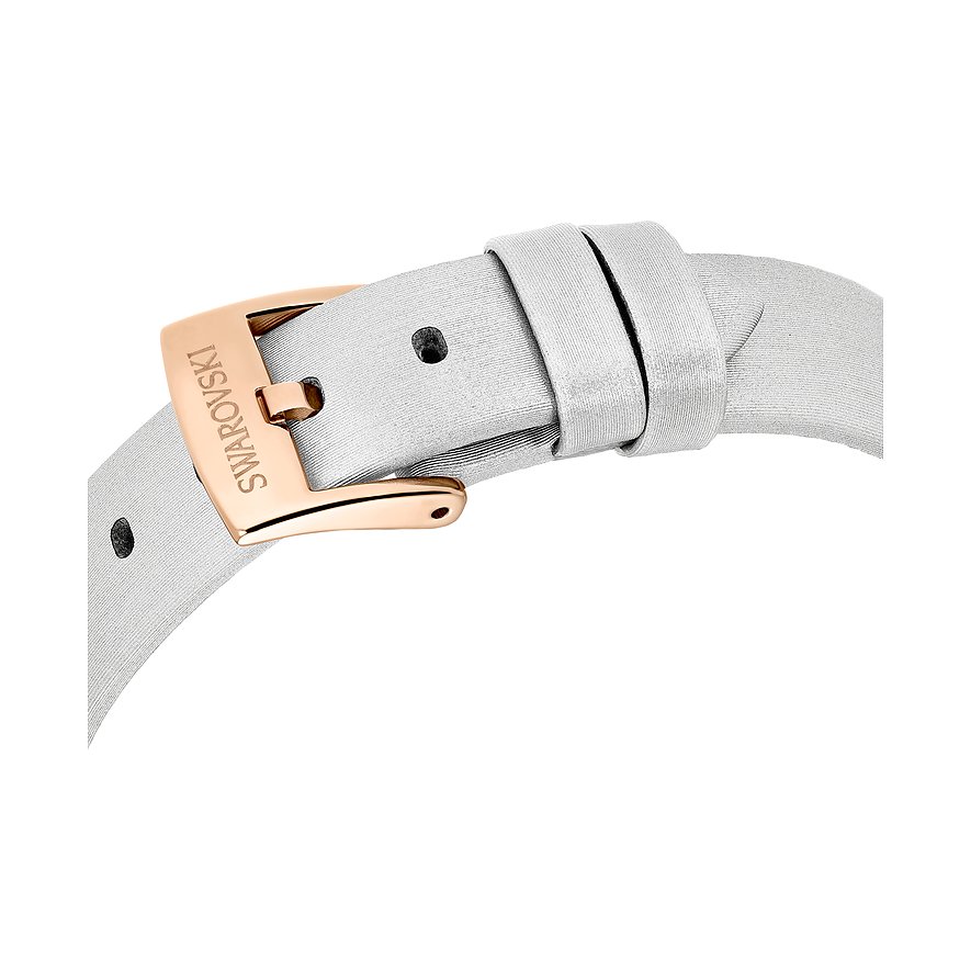 Swarovski Unisexuhr mit roségoldfarbenem Verschluss und silberfarbenem Armband.