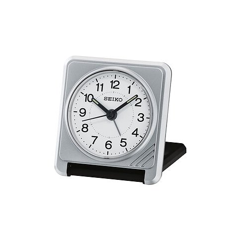 Seiko Reiseuhr mit Kunststoffgehäuse, analog und mit Zifferblatt.