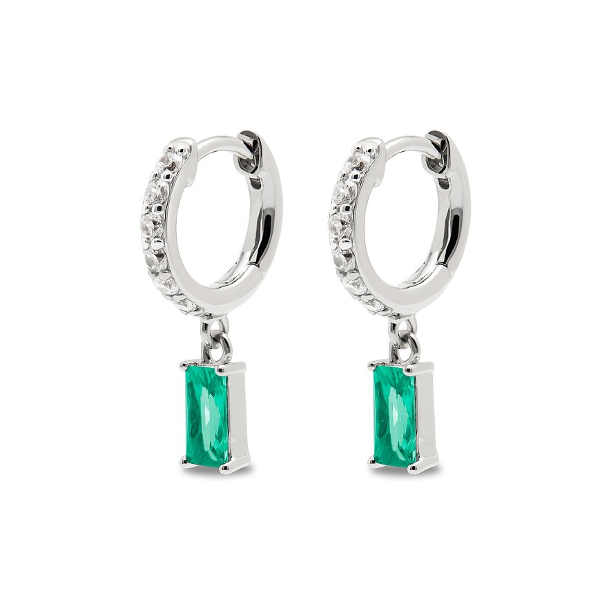 CHRIST örhängen i 925 återvunnet silver med gröna färgstenar.