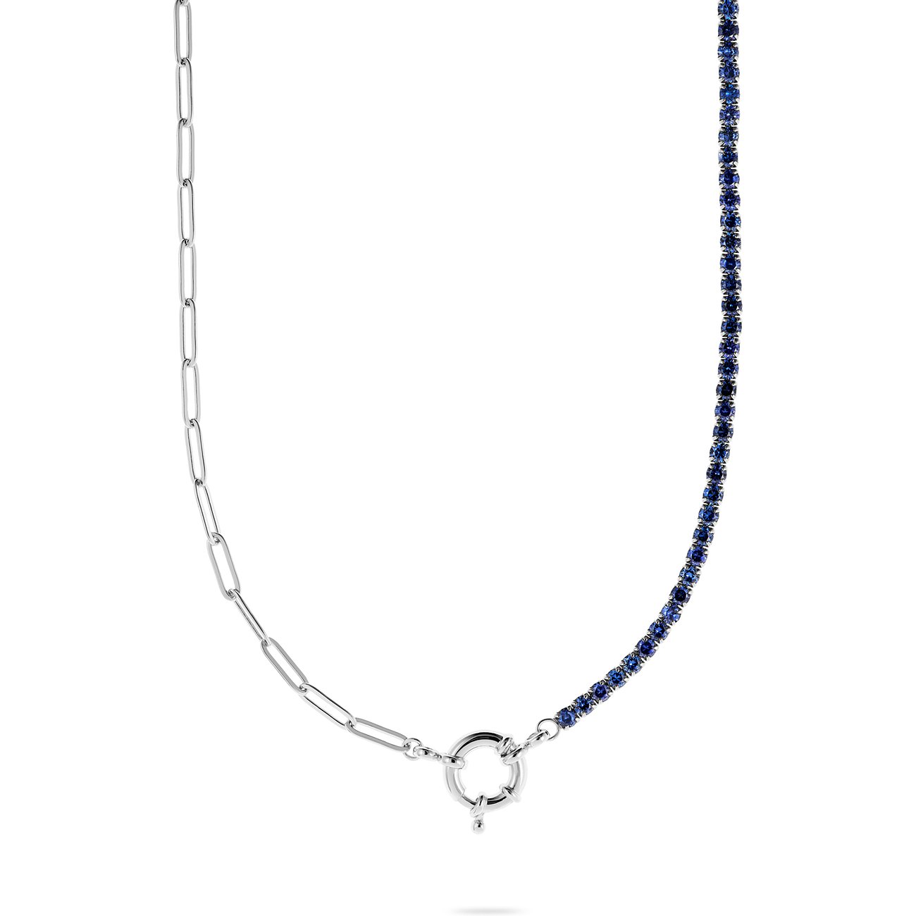 Collier CHRIST en argent recyclé 925 avec zirconias bleus.