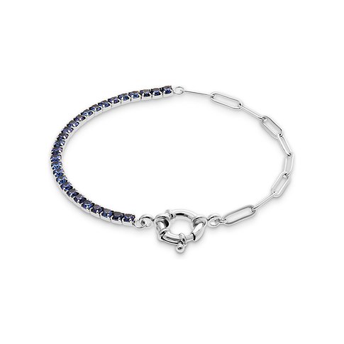 CHRIST Armband aus 925er recyceltem Silber mit blauen Zirkonia und Toggle-Verschluss.