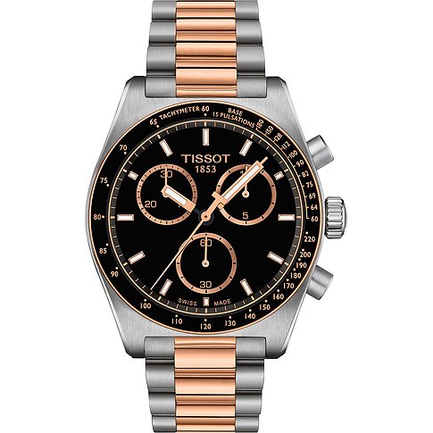 Tissot Herrenuhr mit Edelstahlgehäuse, bicolor, analog mit Chronograph.
