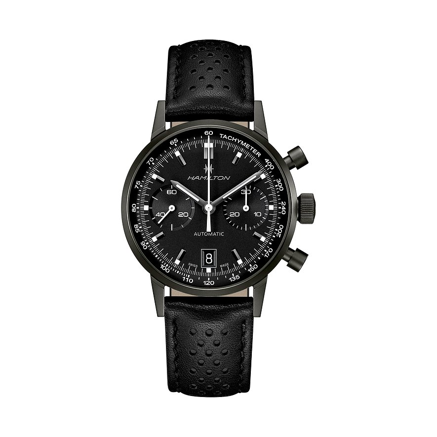 Hamilton Chronograph Intra-Matic H38446730, Herren, Edelstahl, Armband: Leder, Automatik, analog