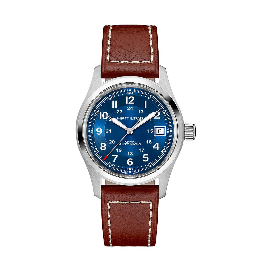 Hamilton Unisexuhr Khaki Field H70455540, Unisex, Edelstahl, Armband: Leder, Automatik, analog