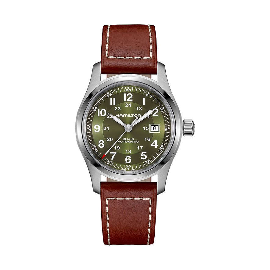 Hamilton Herrenuhr Khaki Field H70605560, Herren, Edelstahl, Armband: Leder, Automatik, analog