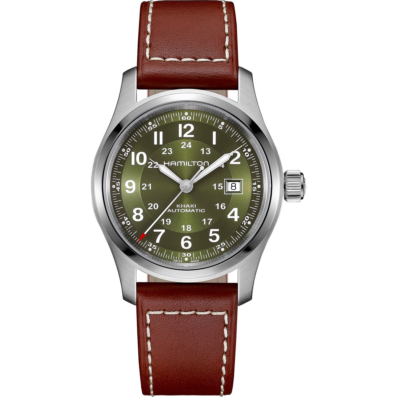Hamilton Herrenuhr mit Edelstahlgehäuse und grünem Zifferblatt.