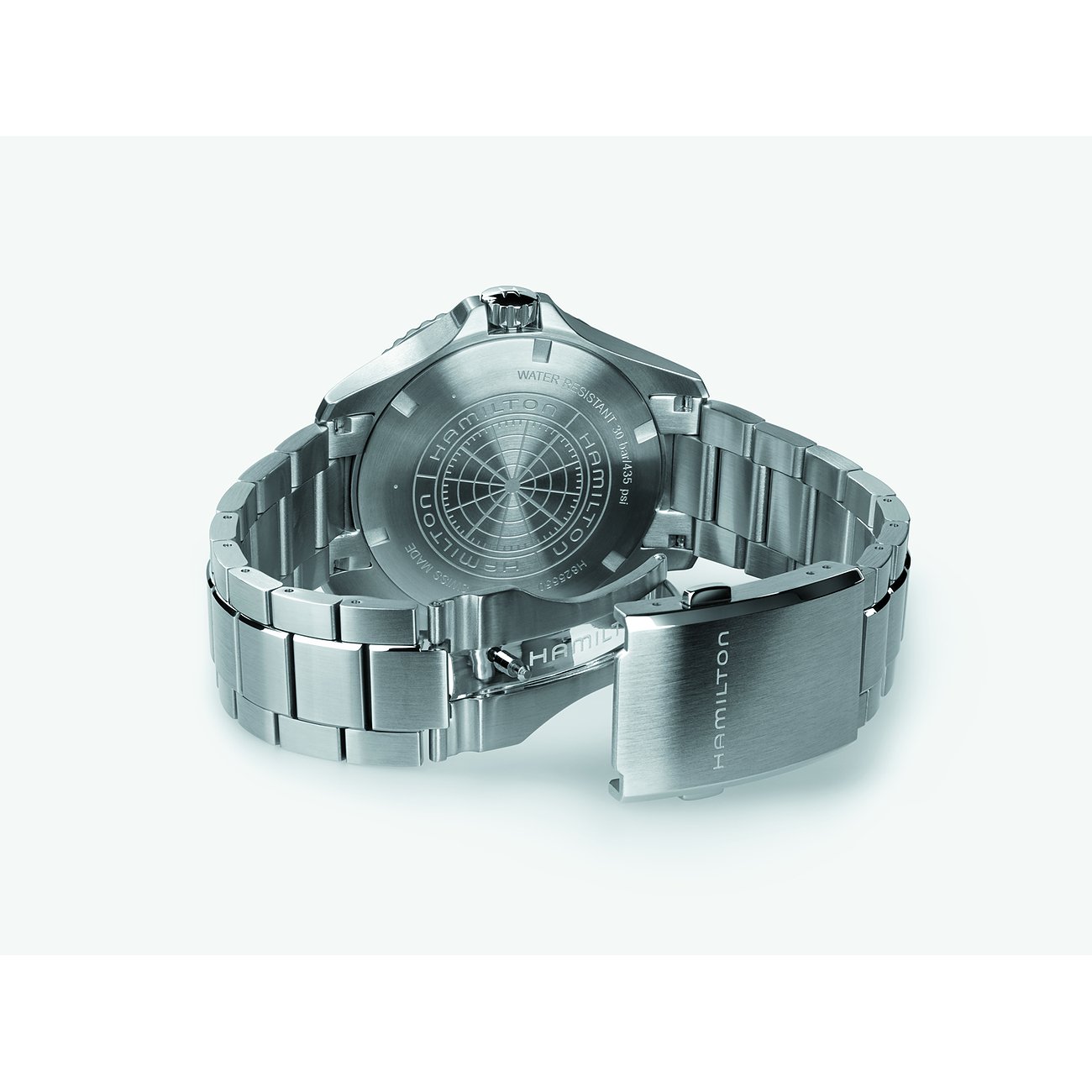 Hamilton Herrenuhr mit Edelstahlgehäuse und Edelstahlarmband.