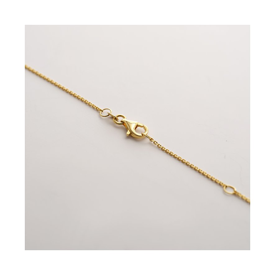 Ein Detailfoto der CHRIST Goldkette aus 375er Gelbgold mit einem Karabinerverschluss und Verlängerungsringen.