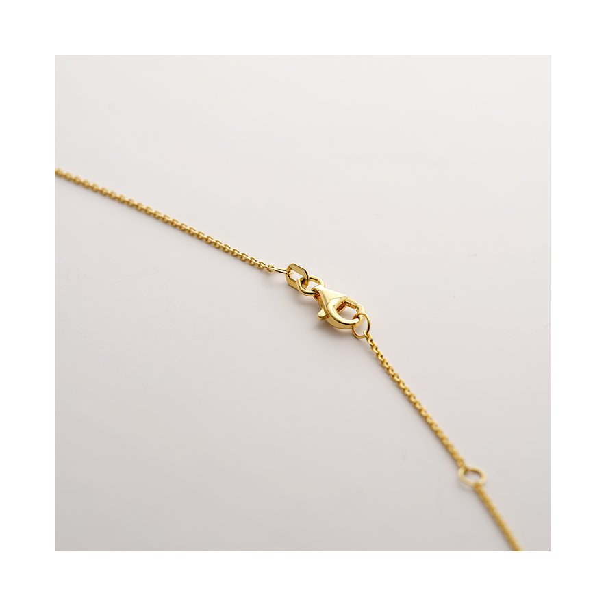 Detailopname van de CHRIST halsketting met geelgouden ketting en karabijnsluiting.