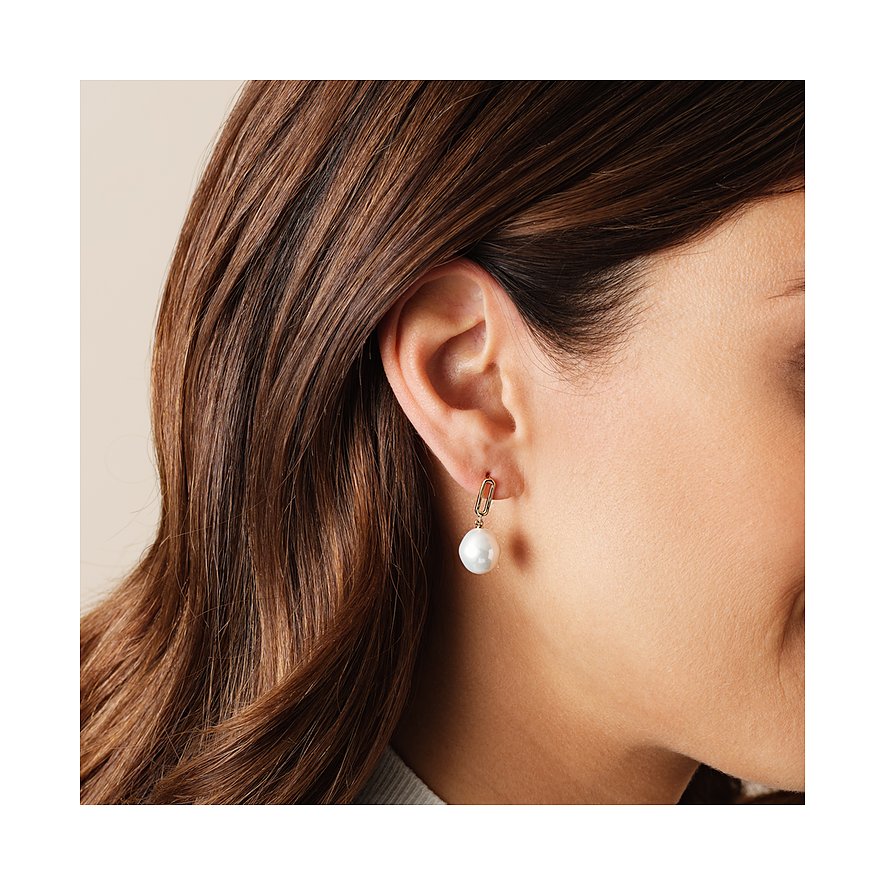 Boucles d'oreilles YAMOKO en or jaune 585 avec perle.