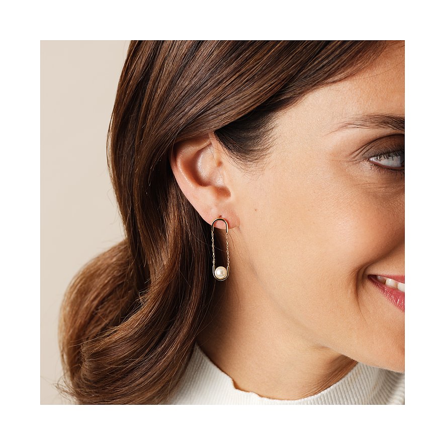 Boucles d'oreilles YAMOKO en or jaune 585 avec perle.