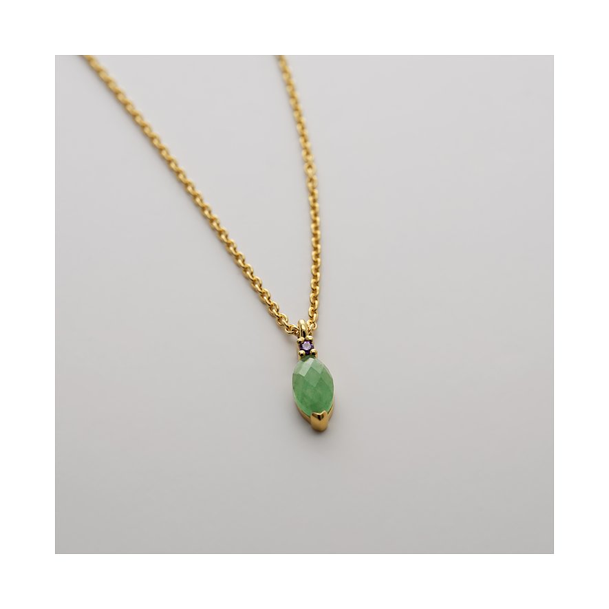 Guido Maria Kretschmer Halskette aus goldfarbenem 925er Silber mit facettiertem Aventurin und kleinem lila Stein.