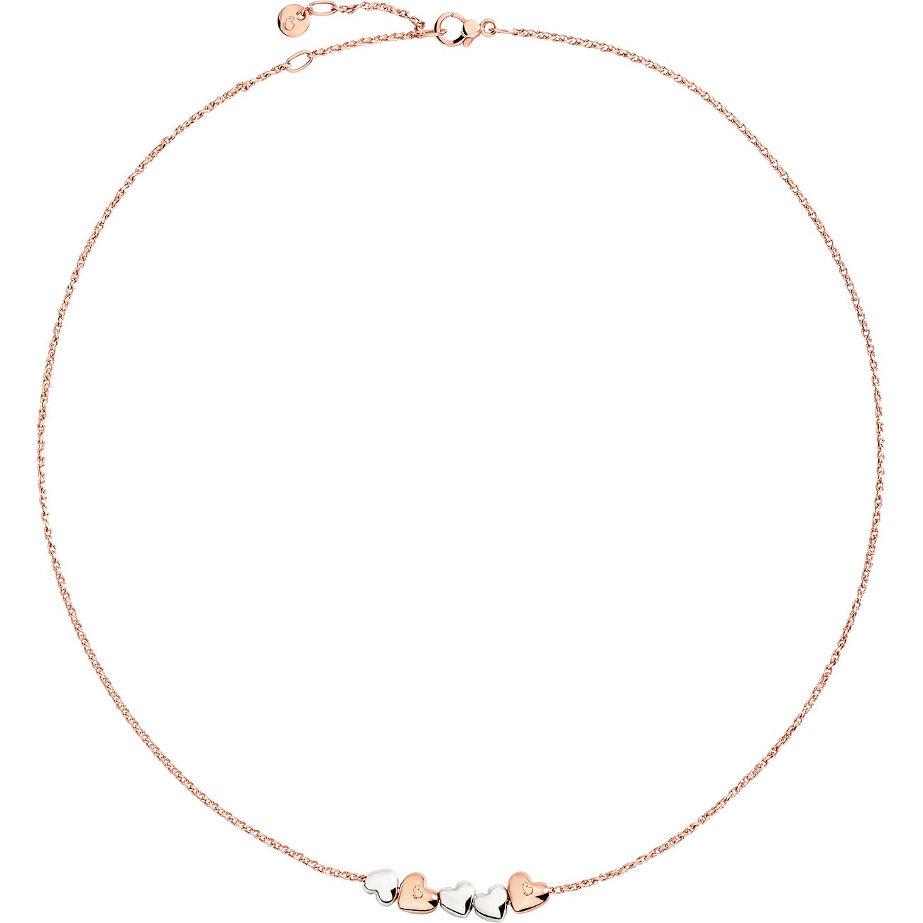 DoDo halsketting van 375 roségoud en 925 zilver met hartjes.