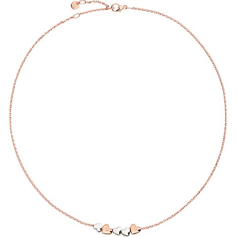 DoDo halsketting van 375 roségoud en 925 zilver met hartjes.