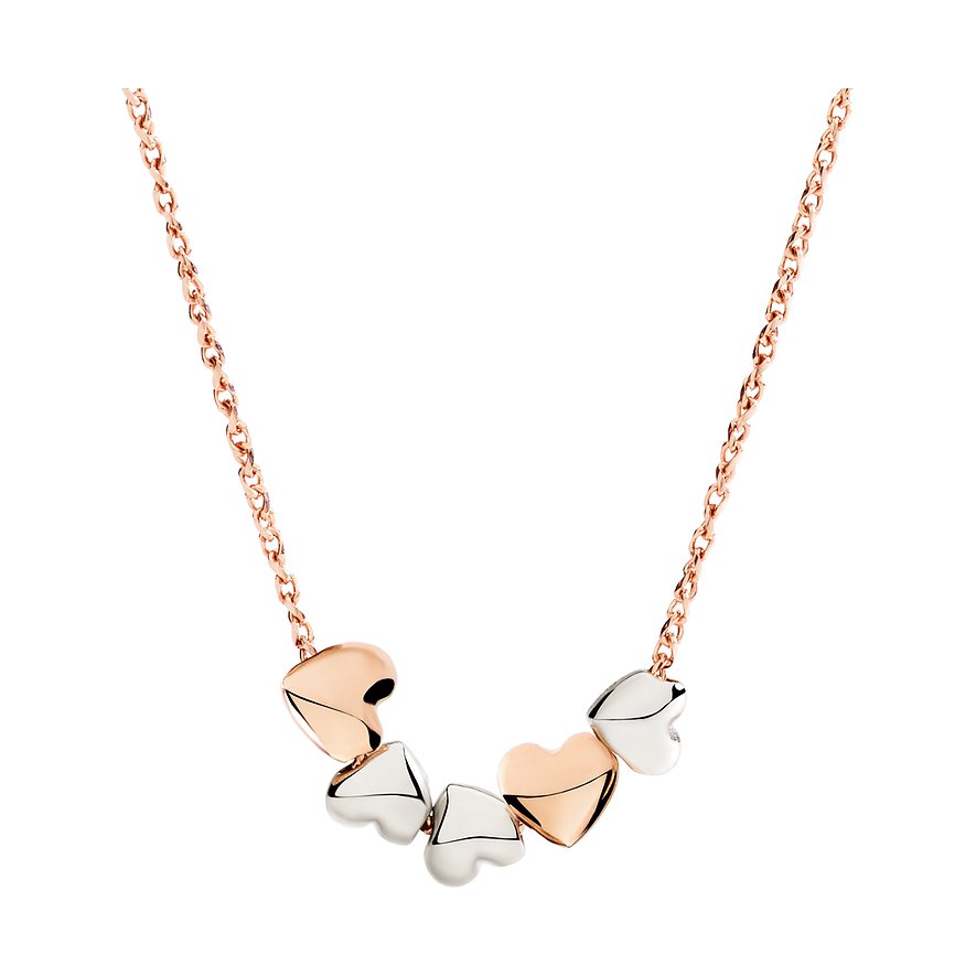 DoDo halsketting van 375 roségoud en 925 zilver met hartvormige hangers.