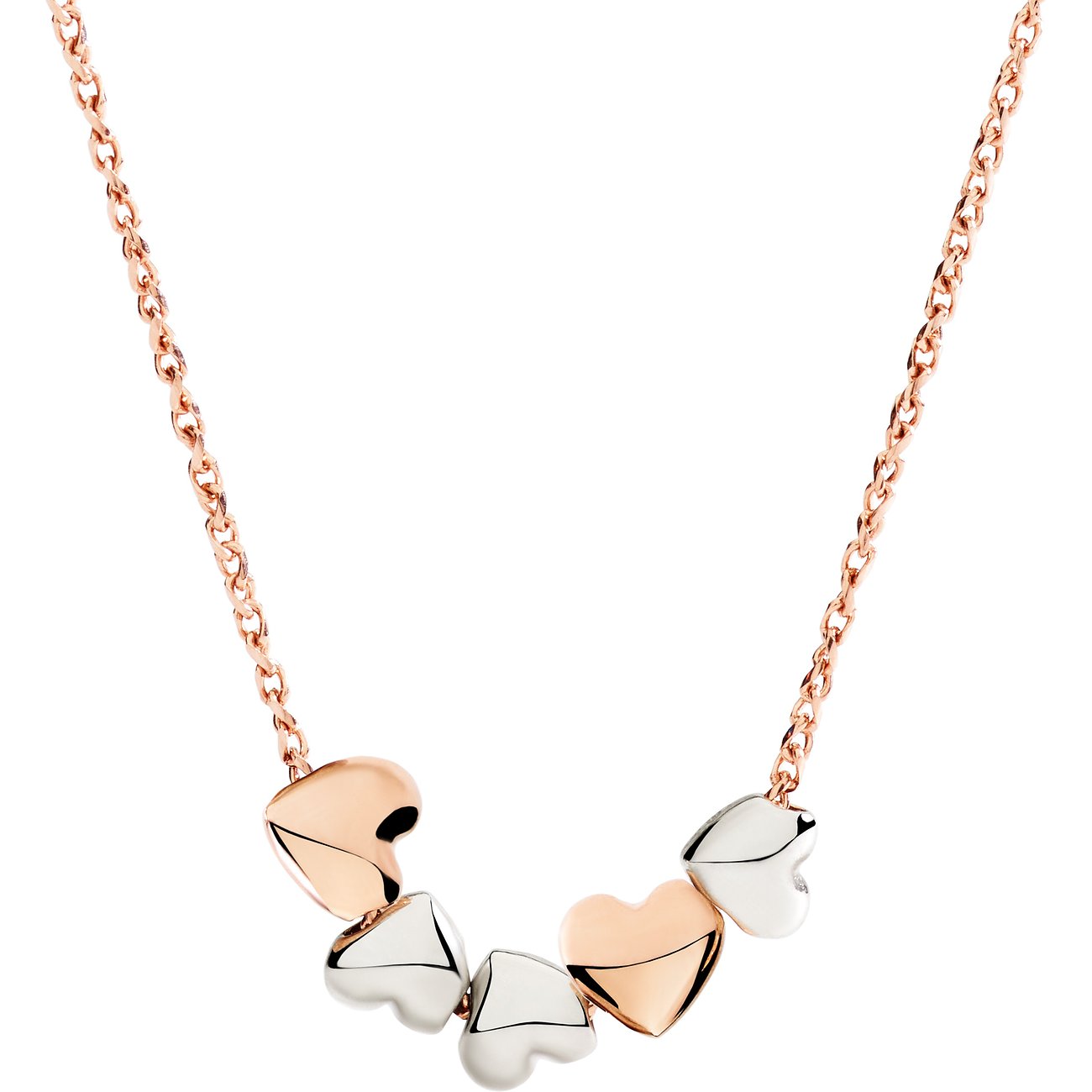 DoDo halsketting van 375 roségoud en 925 zilver met hartvormige hangers.
