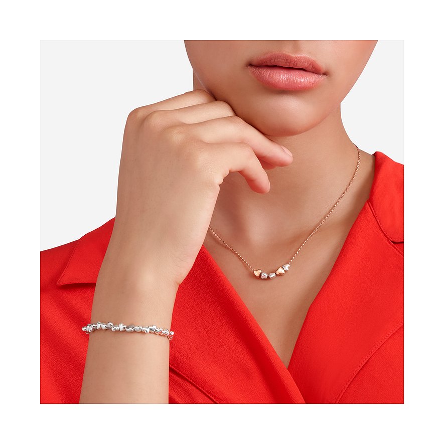 DoDo halsketting van 375 roségoud en 925 zilver met hartvormige hangers.