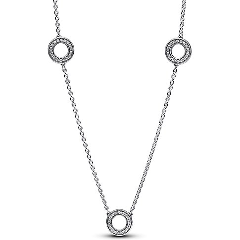 Pandora Halsschmuck aus 925er Silber mit Zirkonia, runde Anhänger.
