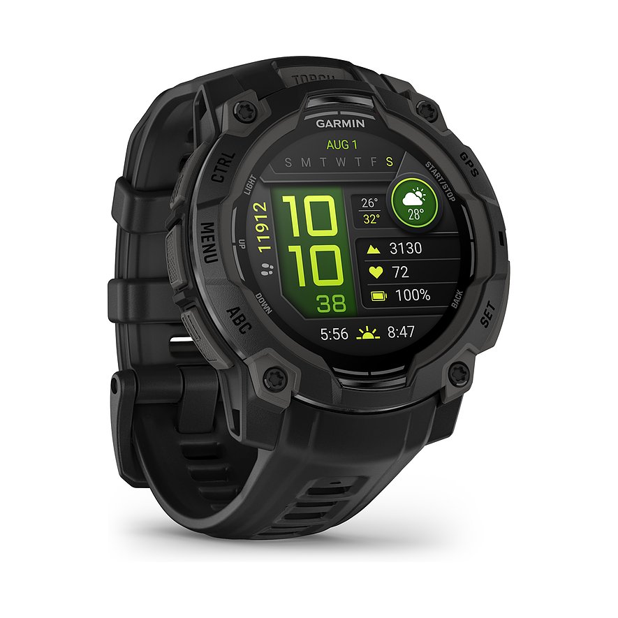 Garmin Smartwatch Instinct 3 AMOLED 45 mm Schwarz 010-02936-00, Unisex, Kunststoff, Metall, Armband: Silikon, Lithium-Ionen Akku, digital