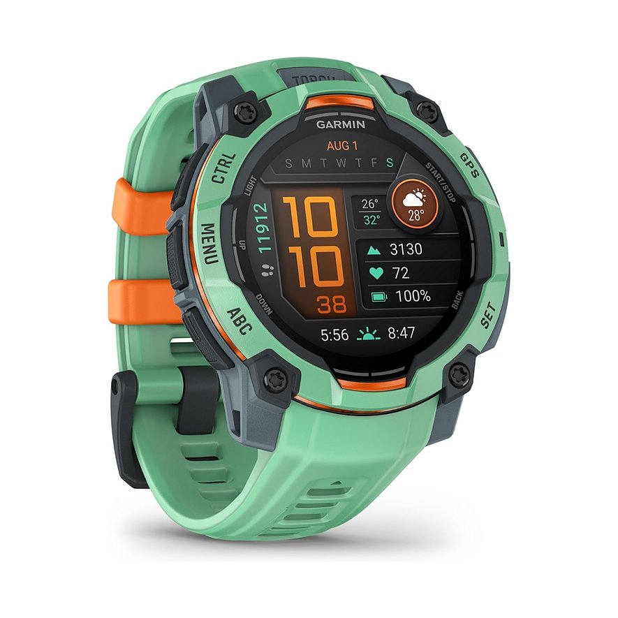 Garmin Smartwatch Instinct 3 AMOLED 45 mm Twilight/Neo Tropic 010-02936-01, Unisex, Kunststoff, Metall, Armband: Silikon, Lithium-Ionen Akku, digital
