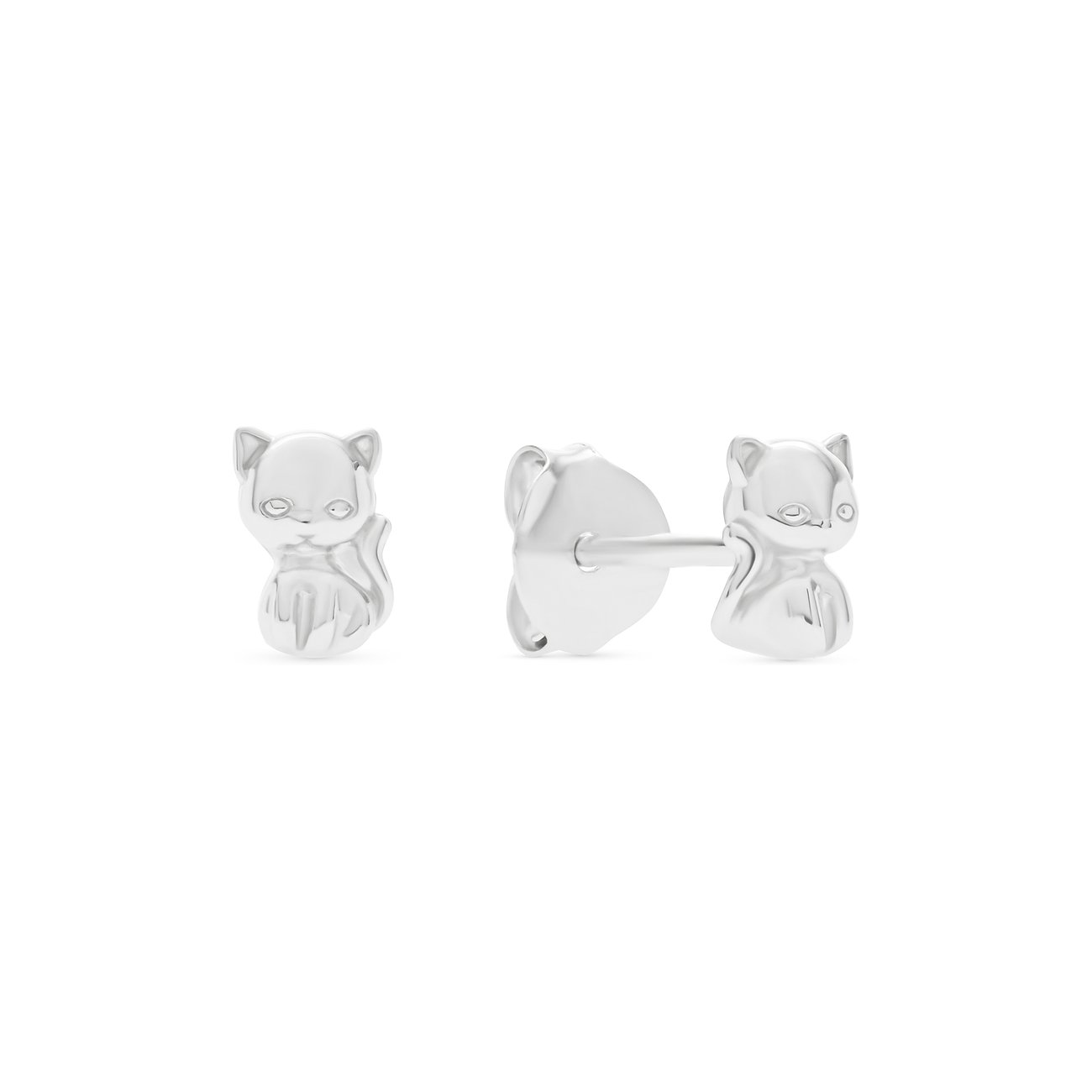 FAVS 925er Silber-Ohrstecker: sitzende Katzen, von vorne links und seitlich auf den Verschluss rechts.